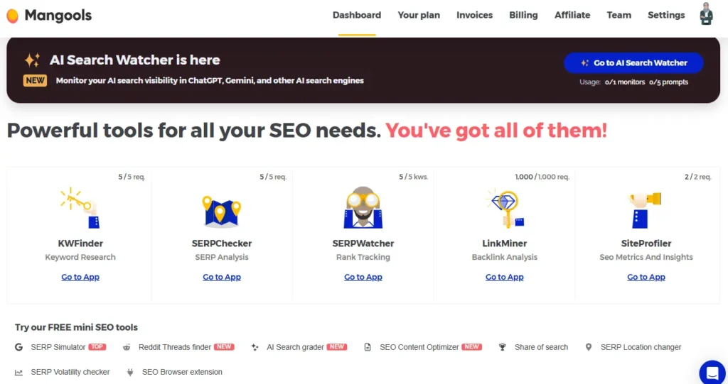 Mangools Review dashboard screenshot