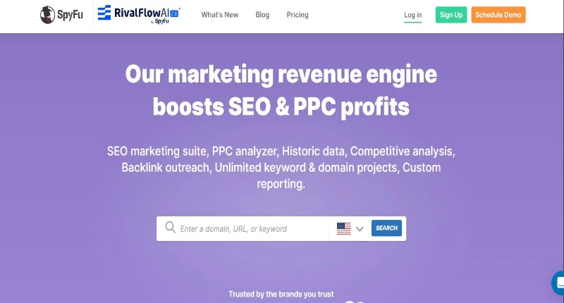 SpyFu keyword research Tool and competitor tracking interface