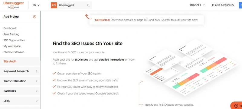 SEO issues found in Ubersuggest site audit report