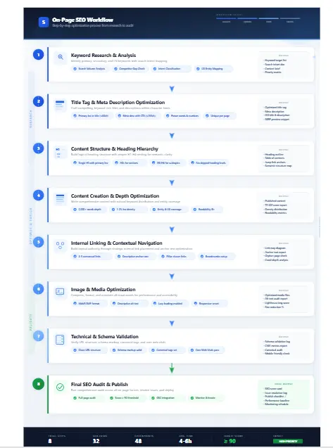 On-Page SEO Checklist workflow showing step-by-step optimization process
