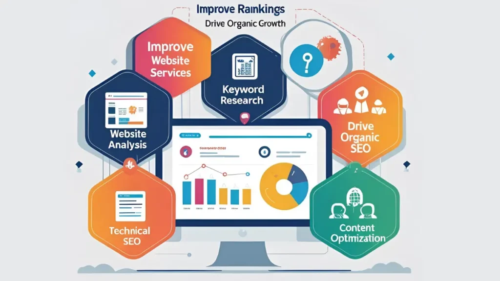 SEO audit services overview banner with website analytics
