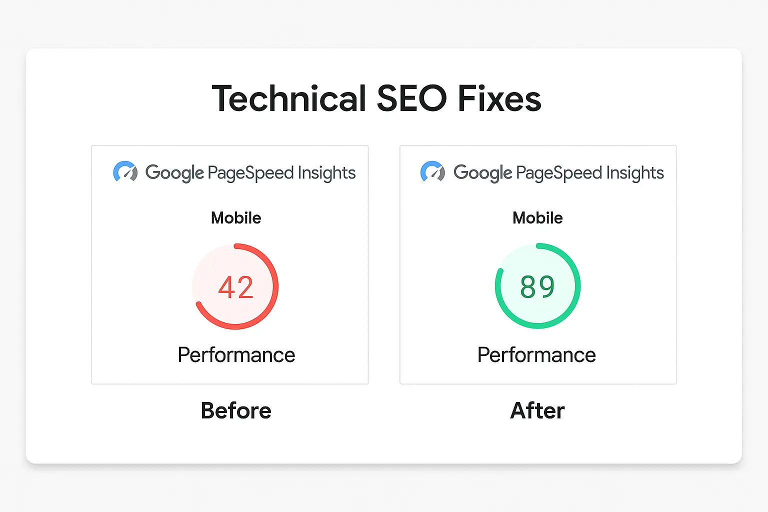 Before and after PageSpeed Insights screenshot