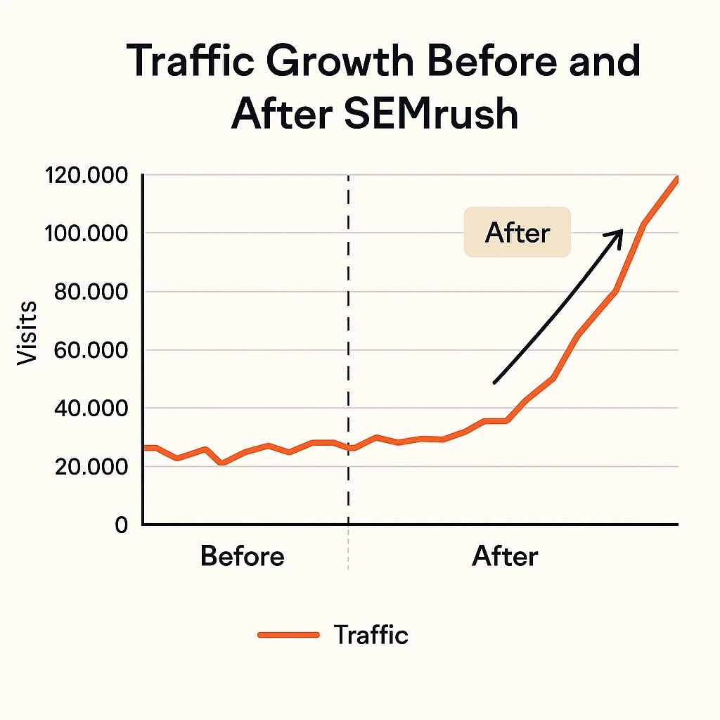 SEMrush Before and After Traffic Growth Graph