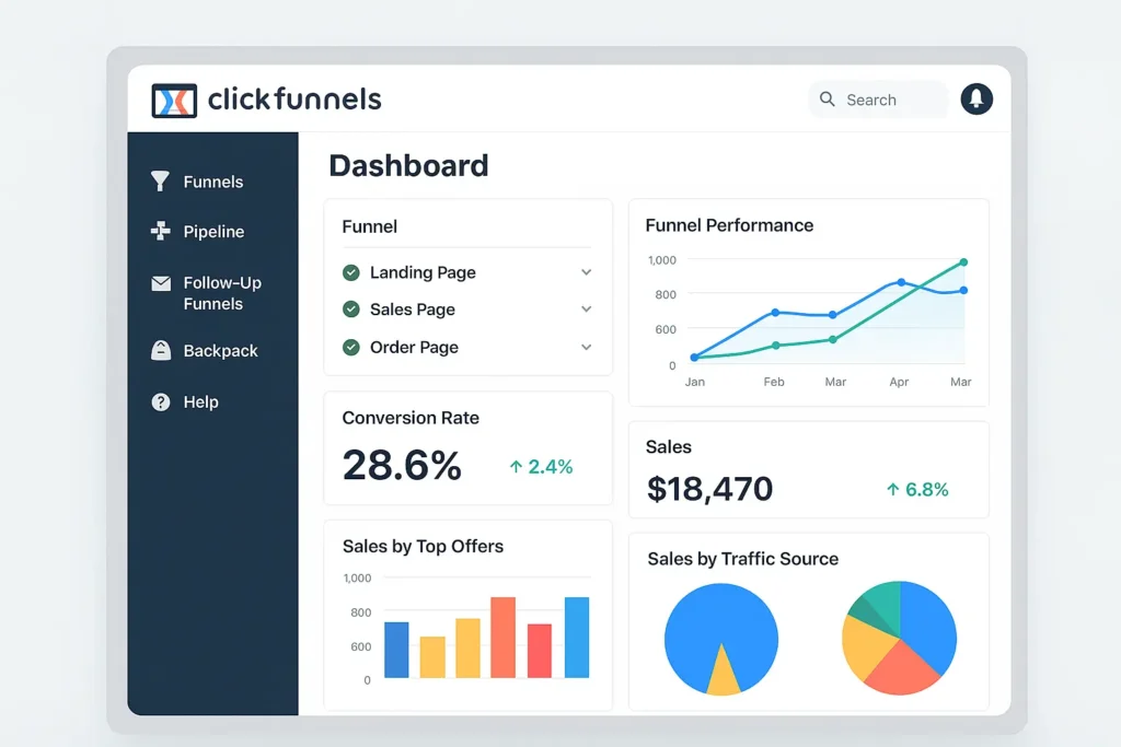 ClickFunnels Review Dashboard - A key feature in this ClickFunnels Review