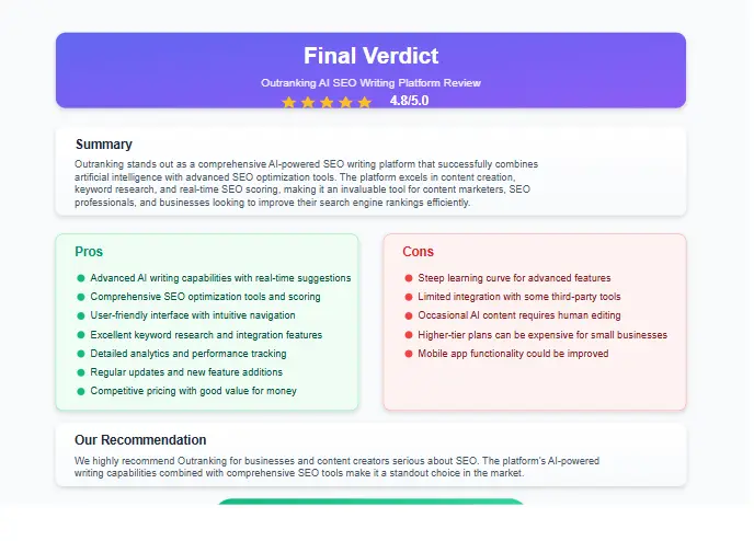 Outranking Review final verdict and recommendation