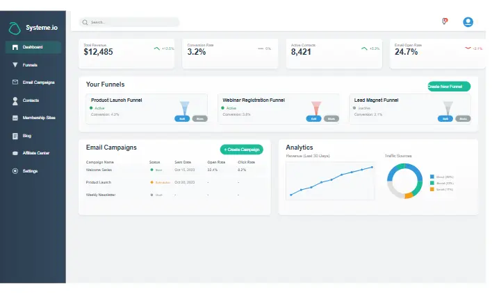 Systeme.io Dashboard - This Systeme.io Review shows the main dashboard interface
