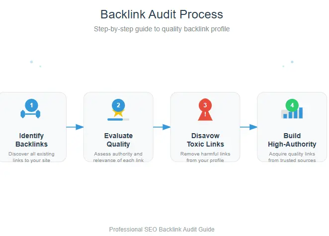 Advanced SEO audit checklist showing backlink profile analysis and link quality evaluation