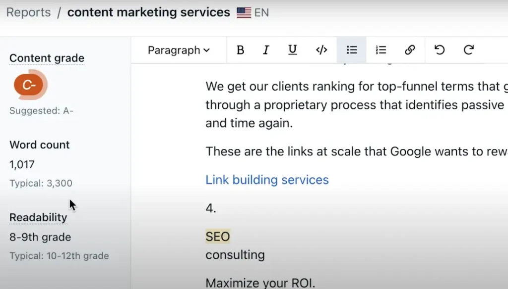 Clearscope review highlighting key features like content grading and term analysis