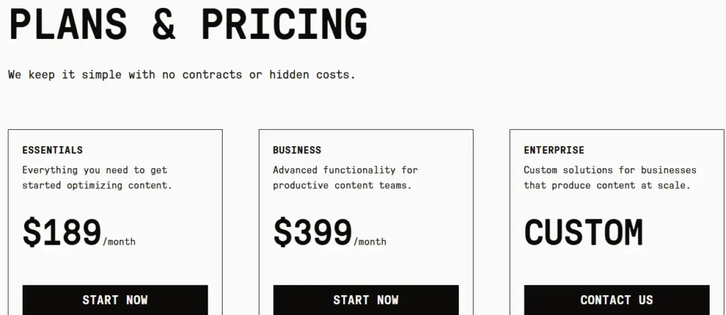 Clearscope review pricing plans comparison showing value for money