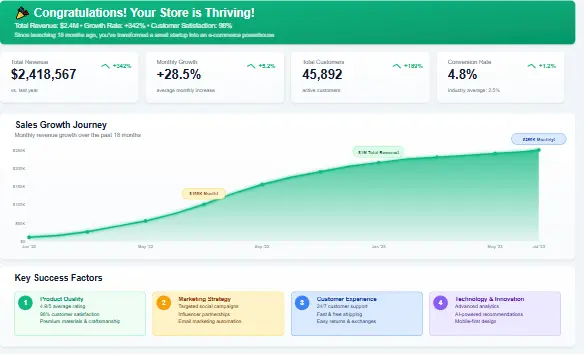 E-commerce success story showing sales growth E-commerce success story showing sales growth chart using SE Ranking Free Trialchart