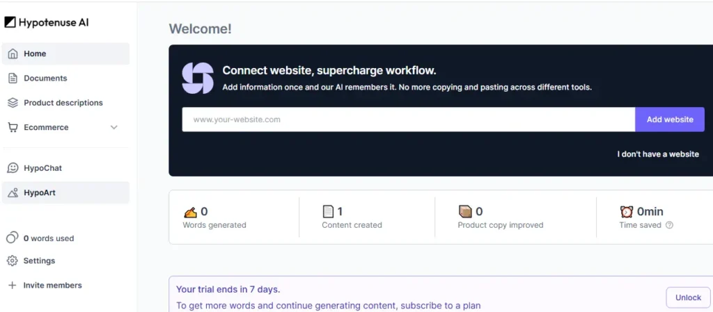 Hypotenuse AI Dashboard - Featured in our Hypotenuse AI Review