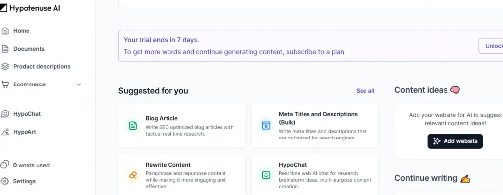 Hypotenuse AI Features Dashboard - Hypotenuse AI Review