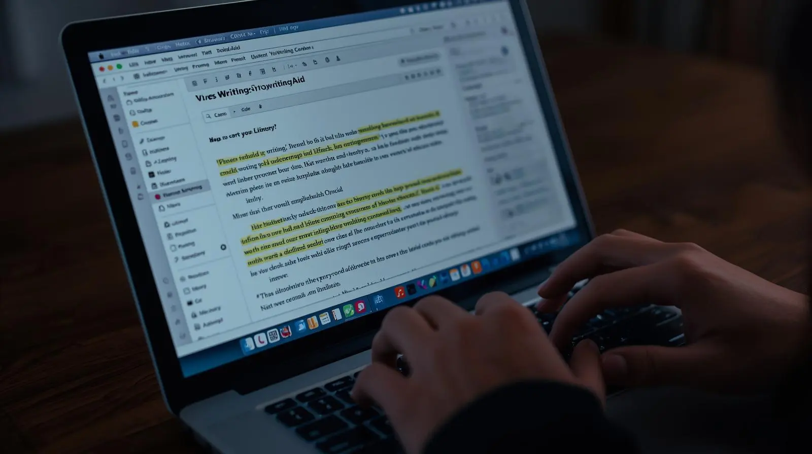 Person using ProWritingAid software on laptop for writing and editing