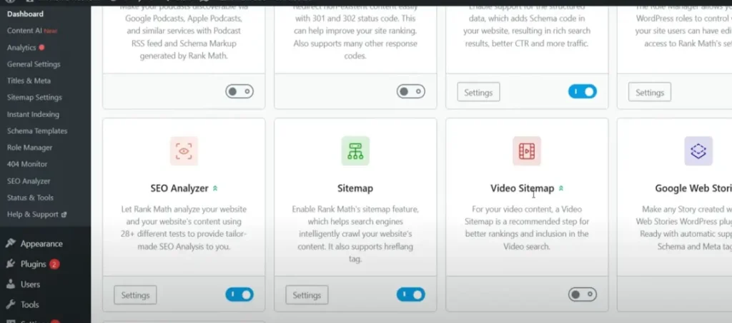 Rank Math Pro WordPress SEO Plugin Dashboard showing analytics and optimization tools