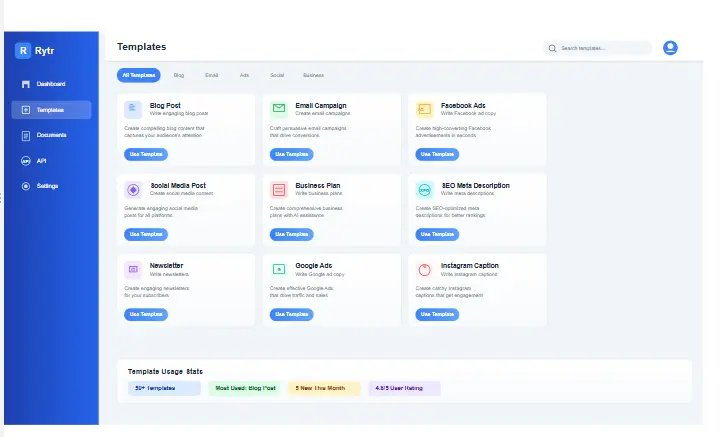 Rytr Review templates screenshot