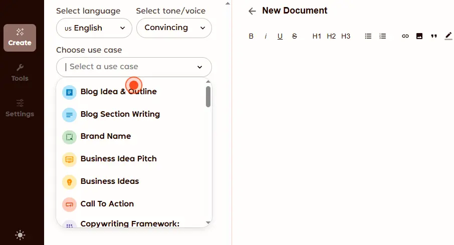 Rytr Review use case selection screenshot