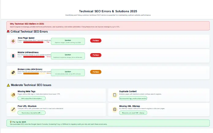 common technical SEO errors and solutions 2025