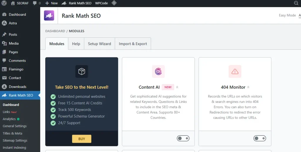 rank math dashboard wordpress seo plugin