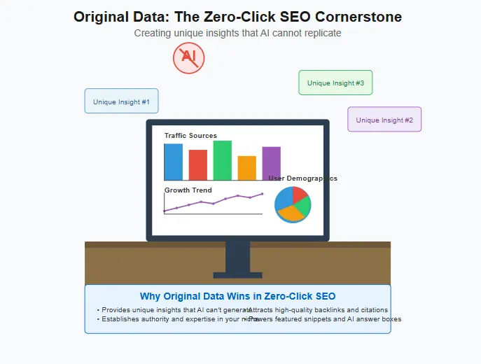 A researcher analyzing colorful charts and graphs on a computer screen, symbolizing the creation of original data for SEO.