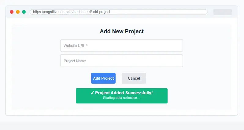 Adding a new project in CognitiveSEO interface