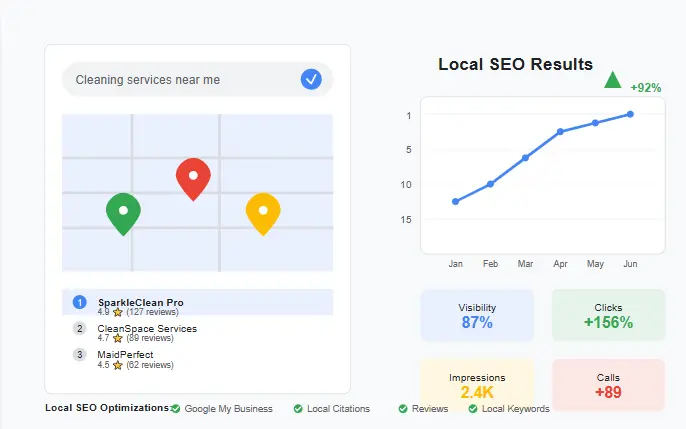 Cleaning service local SEO results showing improved Google Maps ranking