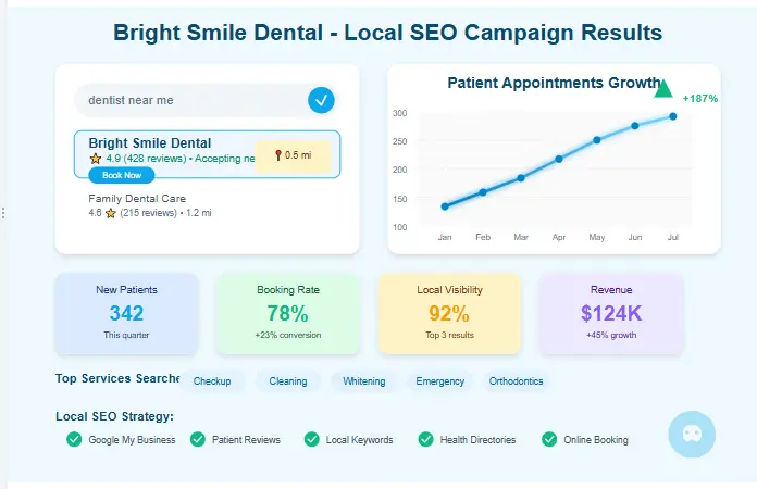 Dental clinic local SEO campaign with increased patient appointments