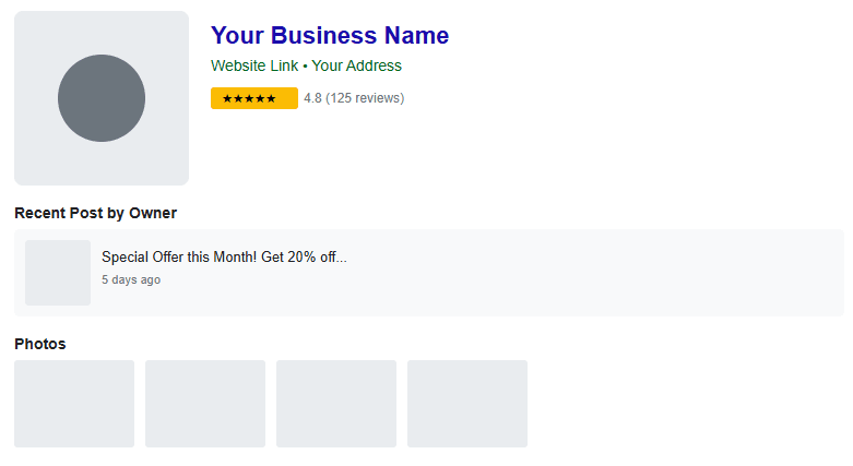 Example of a well-optimized Google Business Profile showing reviews, photos, and posts.