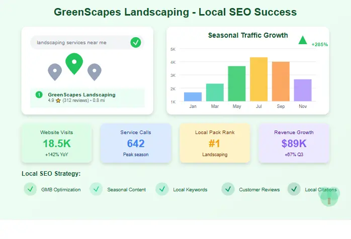 Landscaping business local SEO success with seasonal traffic growth