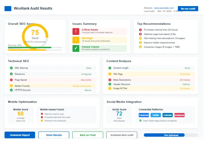 WooRank Website Audit Results