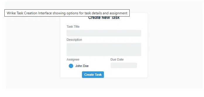 Wrike Task Creation Interface showing options for task details and assignment