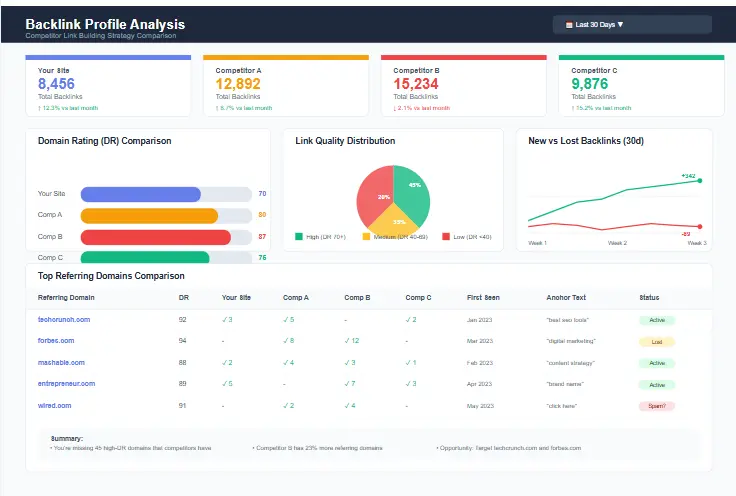 Backlink Profile Analysis showing competitor link comparison