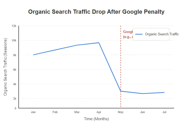 Google penalty traffic drop graph showing organic search decline
