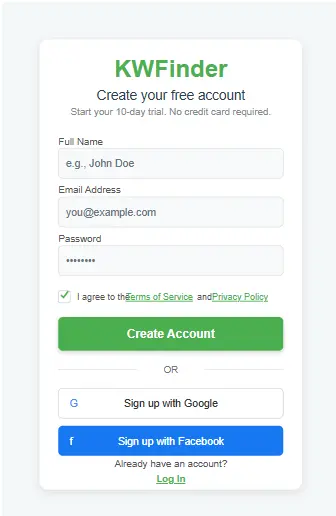 KWFinder Account Setup