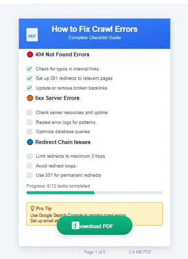 Preview of the downloadable 'How to Fix Crawl Errors' PDF checklist.