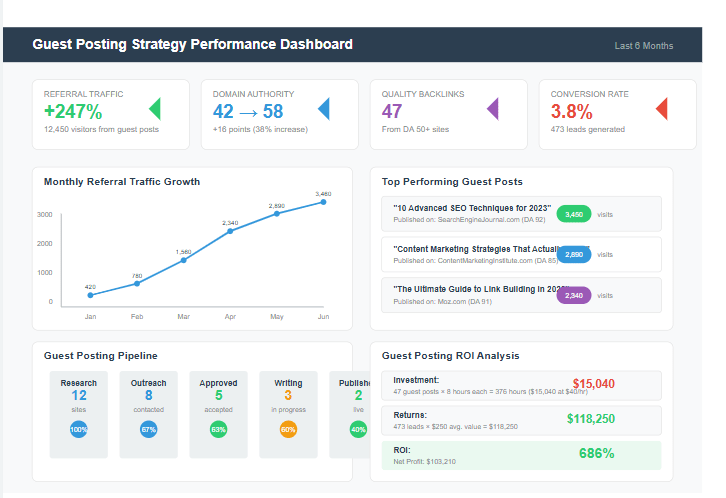 Successful guest posting strategy showing increased traffic and authority