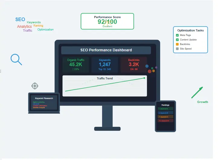 SEO professional analyzing data and implementing optimization strategies
