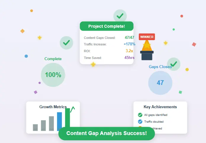 A person celebrating success with a completed project, symbolizing the positive results of using a content gap analysis template.