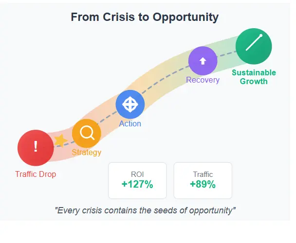 A thriving green plant growing out of a digital circuit board, symbolizing recovery and growth after a Google traffic drop.
