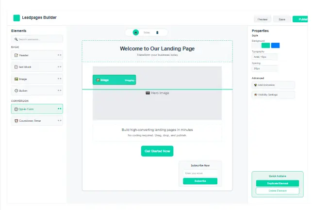 Leadpages vs ClickFunnels comparison chart showing pricing, features, templates, and conversion tools