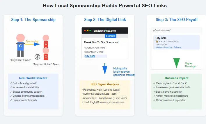 Local business sponsoring a youth sports team as part of a local SEO link building strategy
