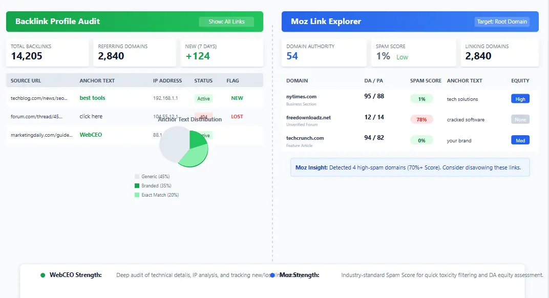WebCEO vs Moz backlink analysis