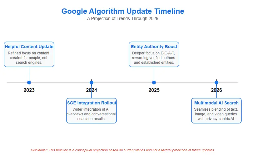 Google Algorithm Update timeline chart showing how to recover from a Google algorithm update
