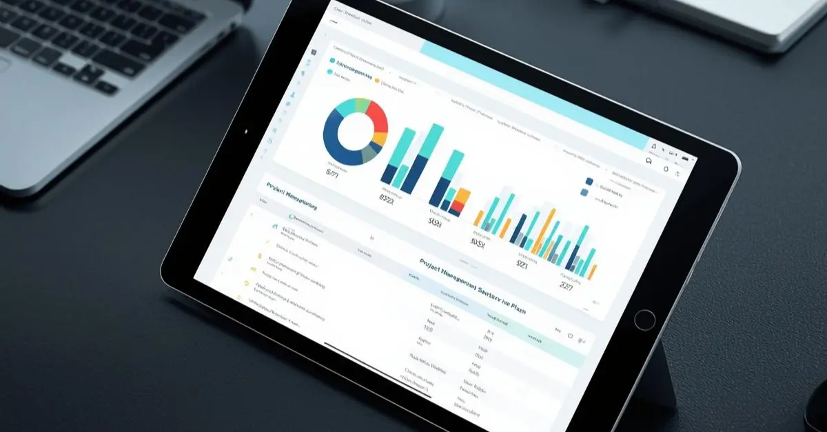 A business professional thoughtfully reviewing different project management software plans on a tablet to make an informed decision.