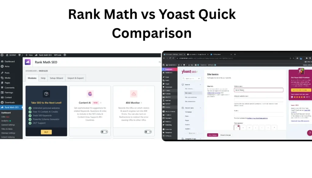 Rank Math Pro vs Yoast SEO interface comparison dashboard