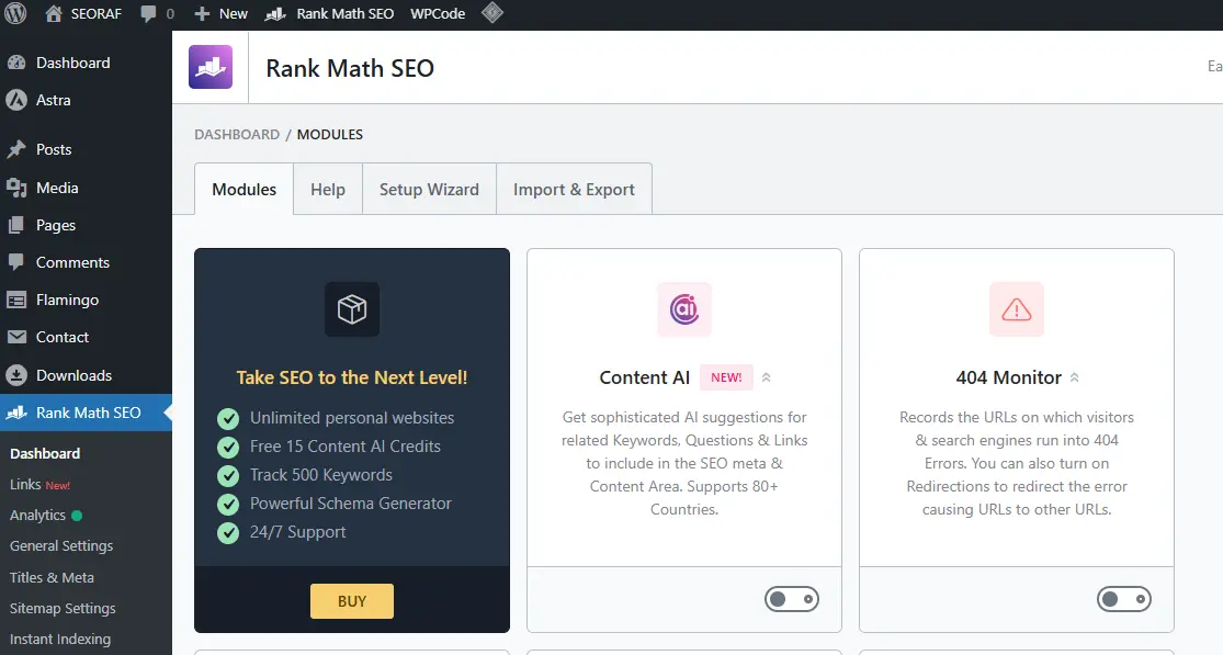 Rank Math Pro vs Yoast dashboard screenshot features