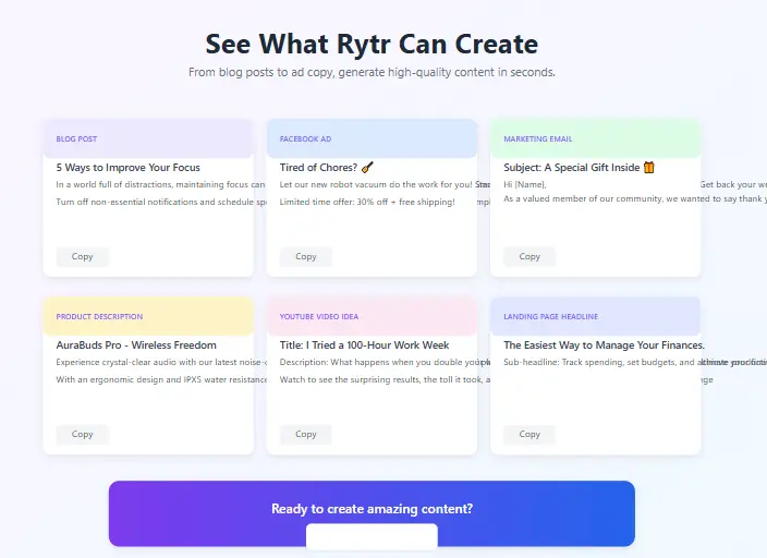 Examples of Content Created with Rytr