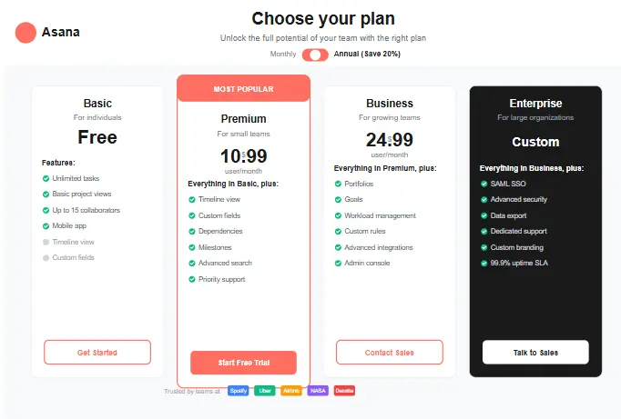 Asana Pricing Plans