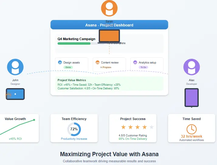Team collaborating using Asana to maximize project value