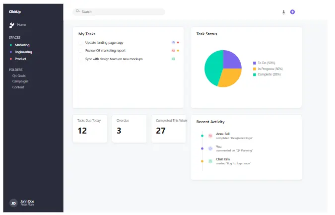 ClickUp Dashboard Interface