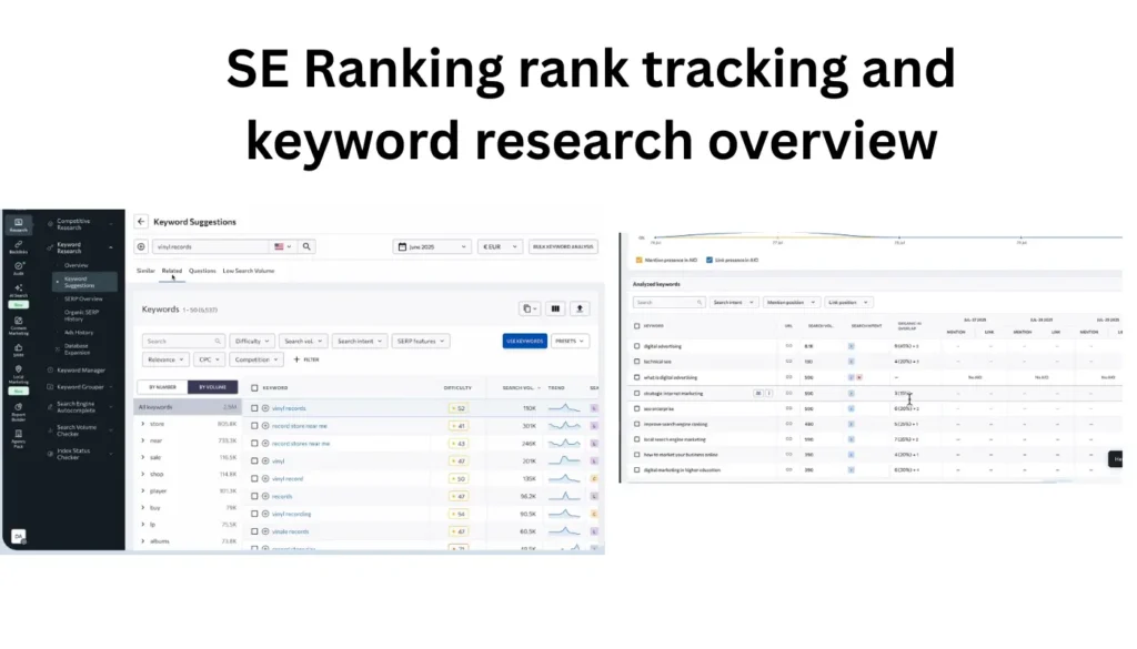 Best SEO Tools dashboard screenshot showing SE Ranking rank tracking and keyword research overview
